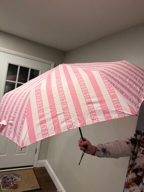 Victoria's Secret Pink & White Striped Compact Umbrella